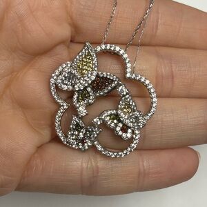 Suzy Levian Sample Sterling Silver Large Butterfly Pendant Multicolor CZ NWT